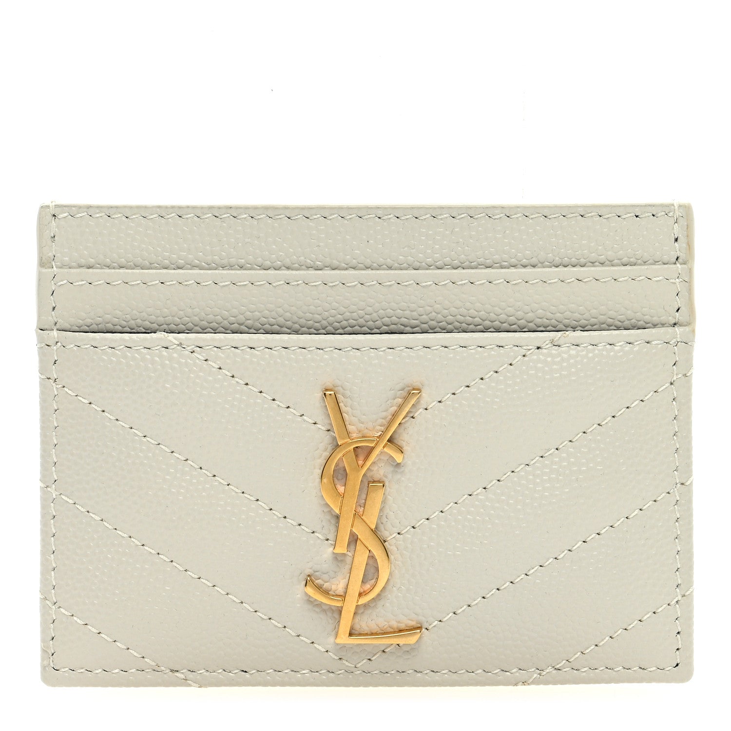 Saint Laurent Grain De Poudre Matelasse Chevron Card Case Crema Soft 1 of 6