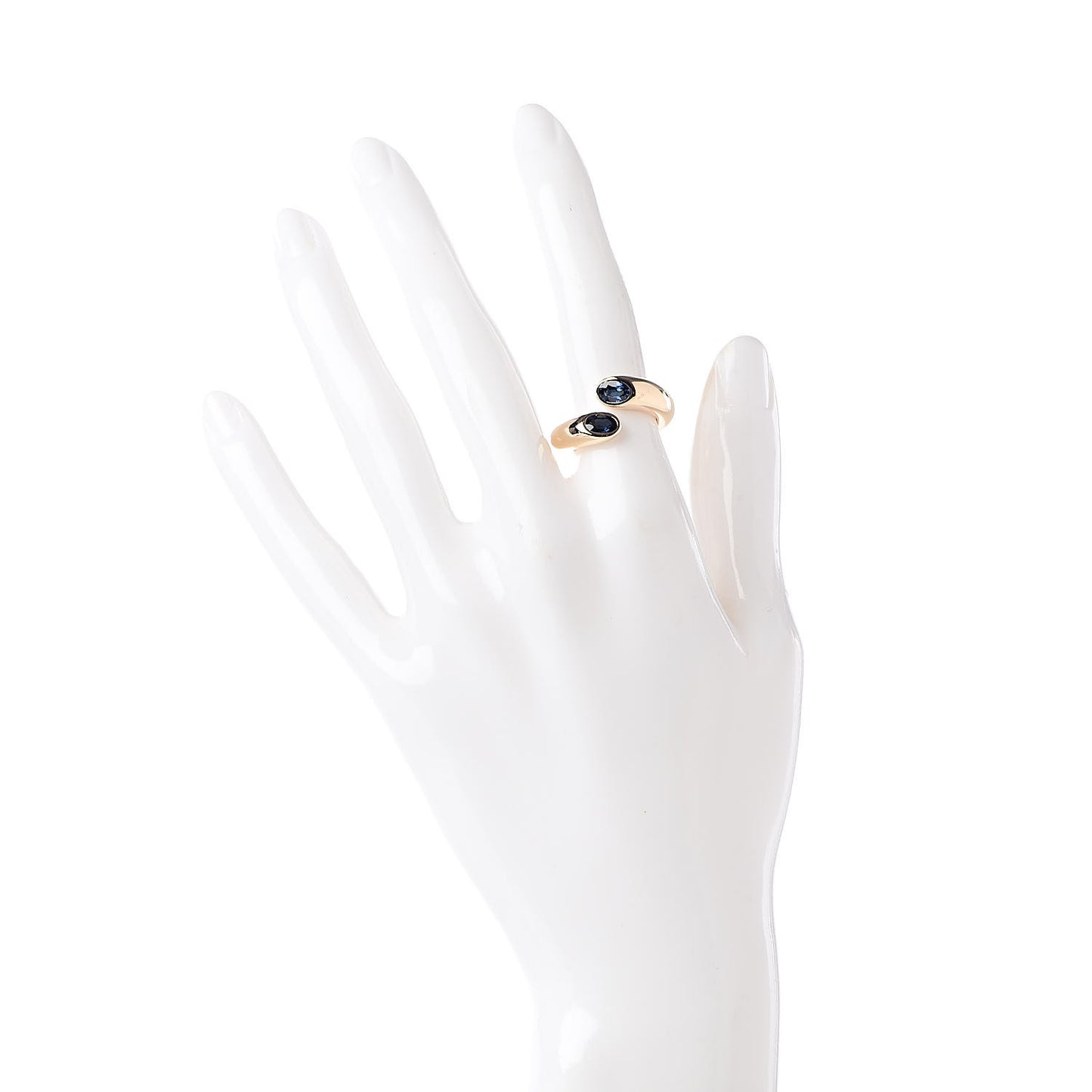 18K Yellow Gold Blue Sapphire Ellipse Deux Tetes Croisees Bypass Ring 49 4.75
