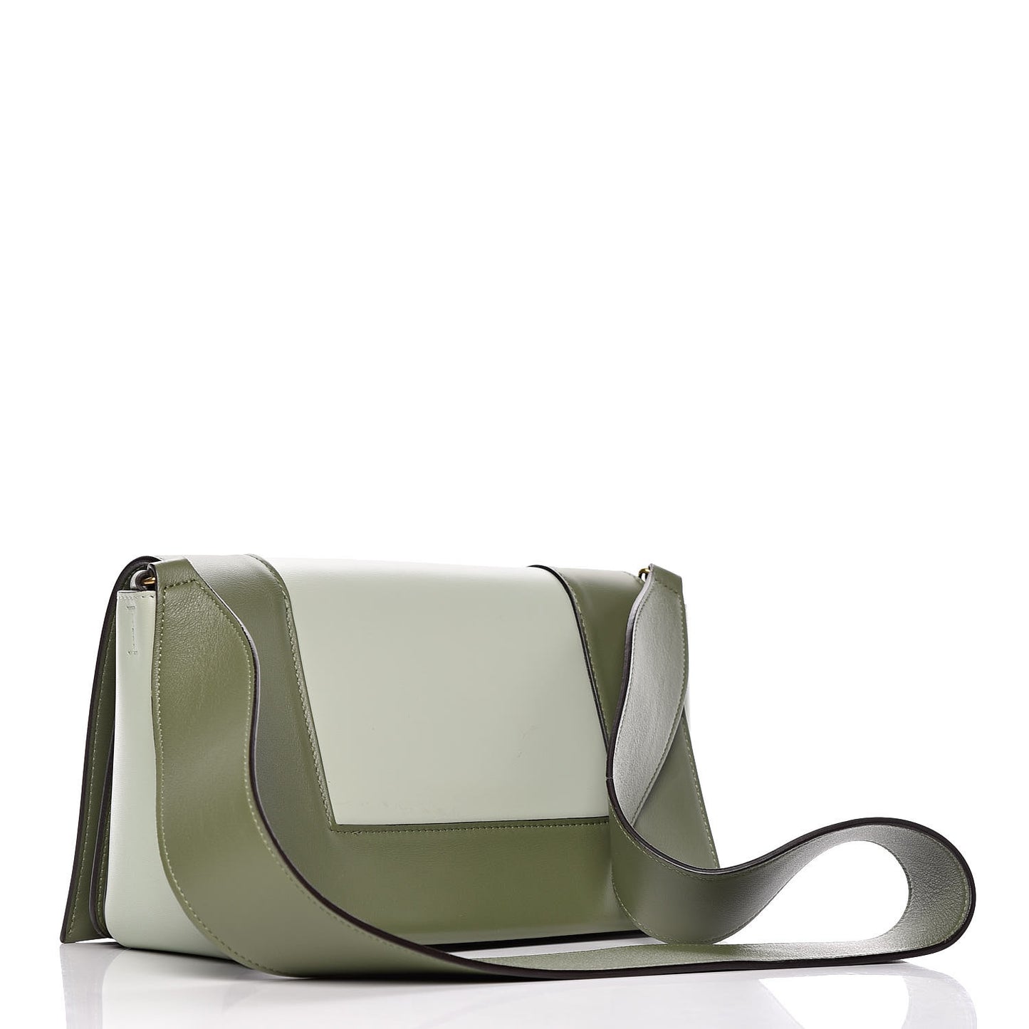 Shiny Smooth Calfskin Medium Frame Shoulder Bag Olive Pastel Green