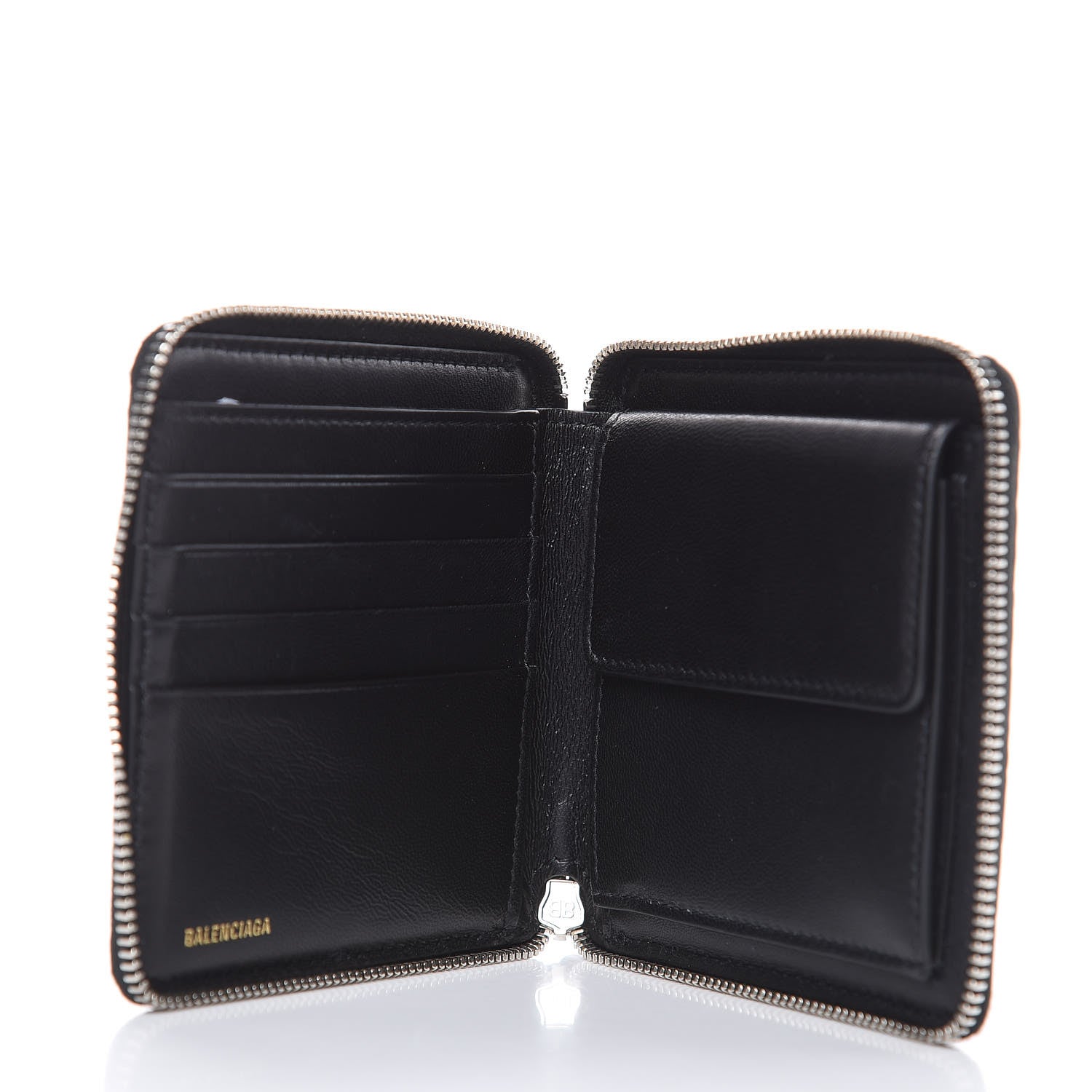 Balenciaga Calfskin Logo Crocodile Embossed Zip Around Wallet Black 5 of 7