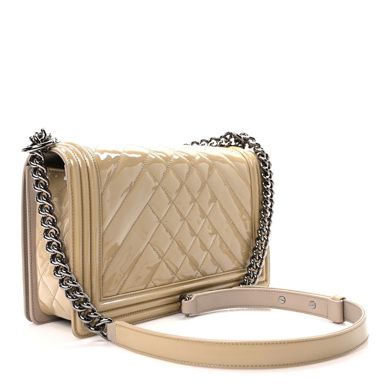 Chanel Patent Chevron Medium Boy Flap Beige 3 of 9
