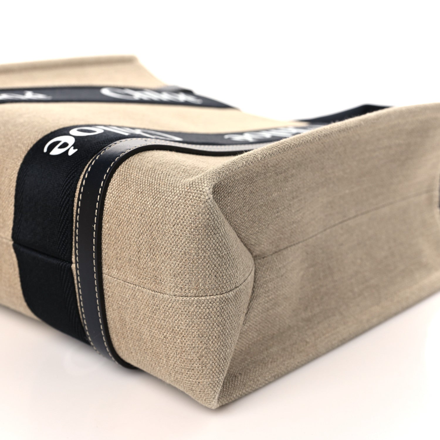 Chloe Linen Calfskin Medium Woody Ribbon Tote Black Blue 9 of 9