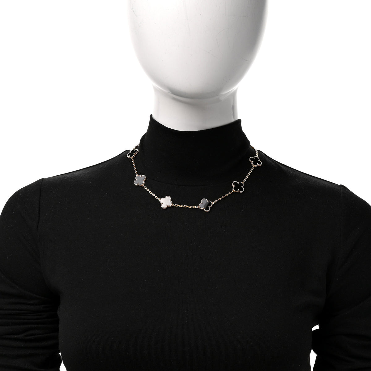 Van Cleef & Arpels 18K Yellow Gold Black Onyx 10 Motifs Vintage Alhambra Necklace 2 of 7