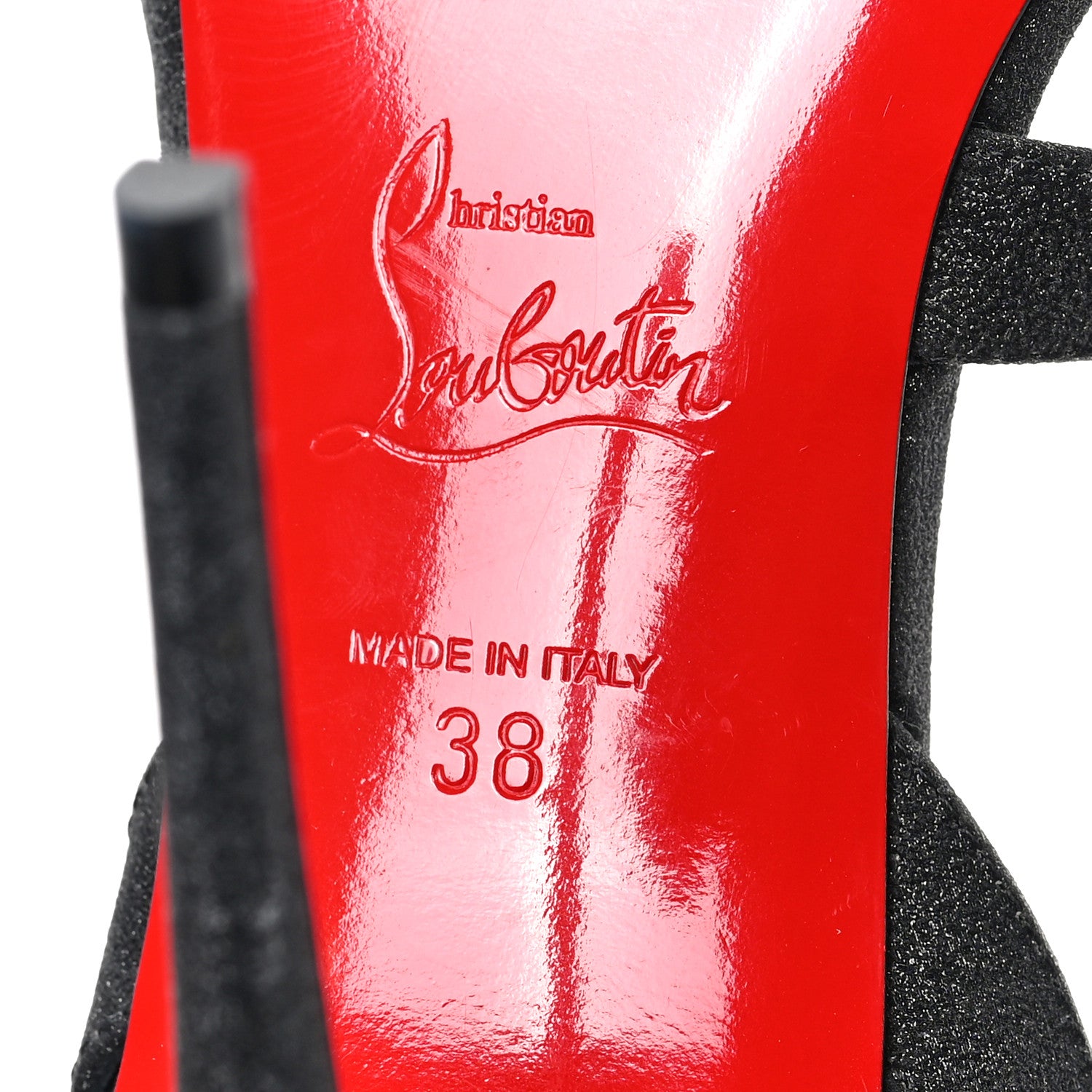 Christian Louboutin Glitter Calfskin Emilie 100 Slingback Sandals 38 Black 6 of 7