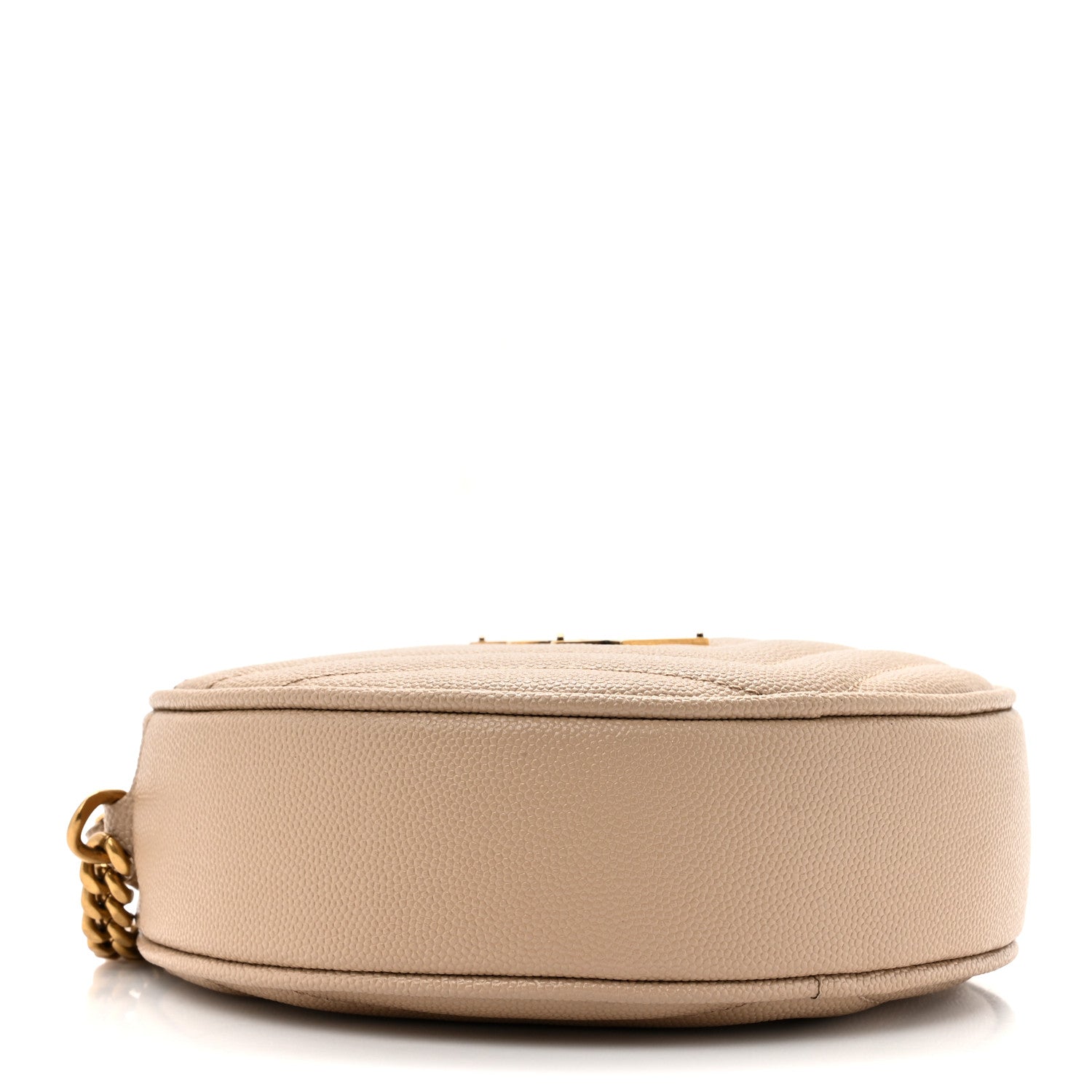Saint Laurent Grain De Poudre Matelasse Chevron Quilted Round Vinyle Camera Bag Dark Beige 4 of 12