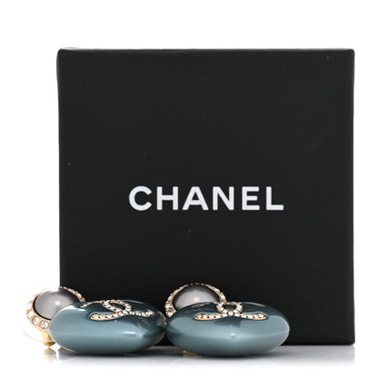 Chanel Pearl Crystal CC Heart Drop Earrings Blue 5 of 5