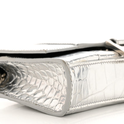 Balenciaga Metallic Calfskin Crocodile Embossed Hourglass Chain Bag Silver 8 of 13