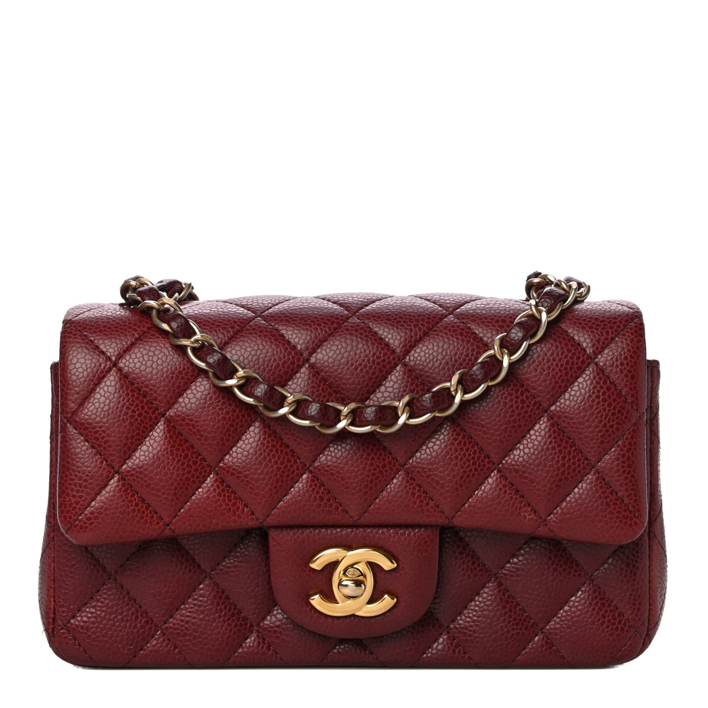 Caviar Quilted Mini Rectangular Flap Dark Red