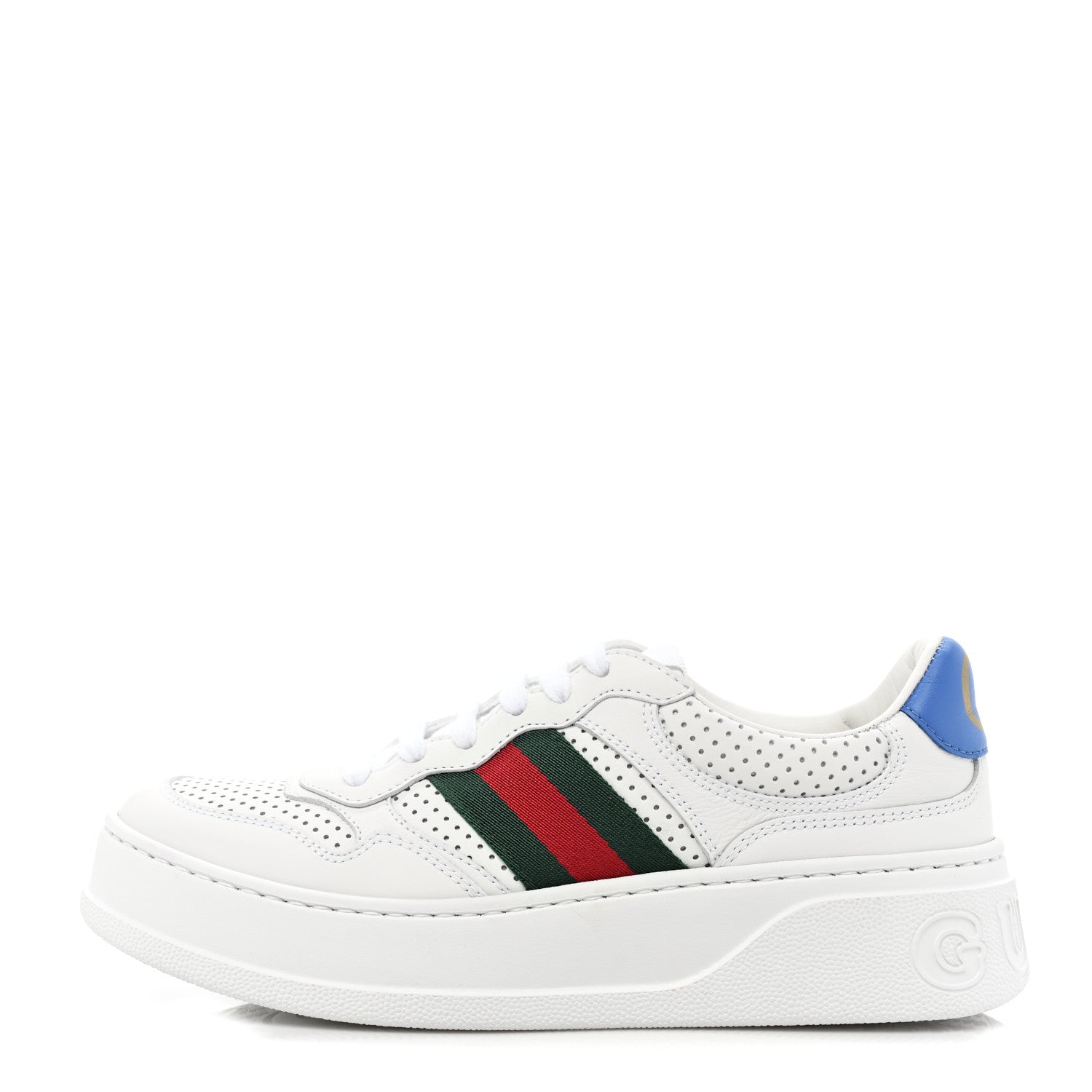 Gucci Calfskin Web Perforated Womens Platform 55mm Sneakers 37 White Bright Splash 1 of 12