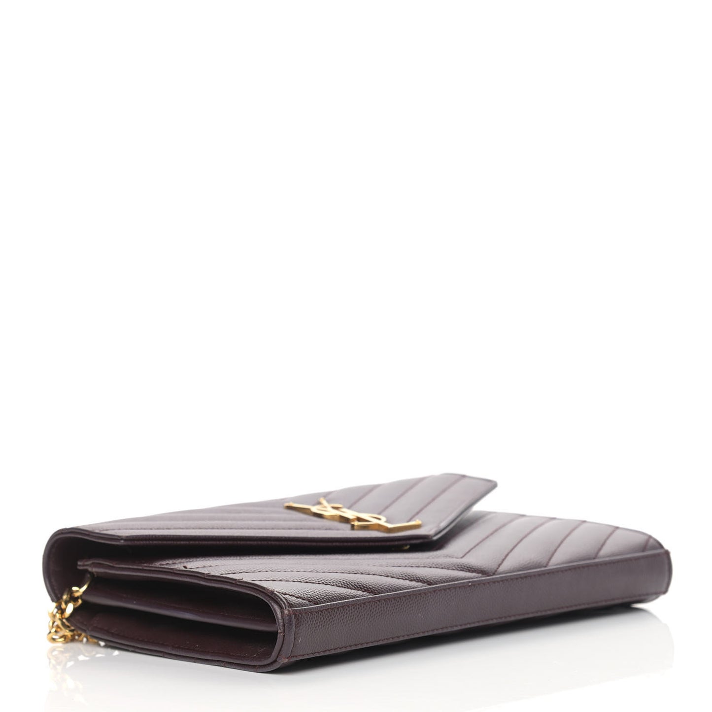 Grain De Poudre Matelasse Chevron Monogram Chain Wallet Palissandre