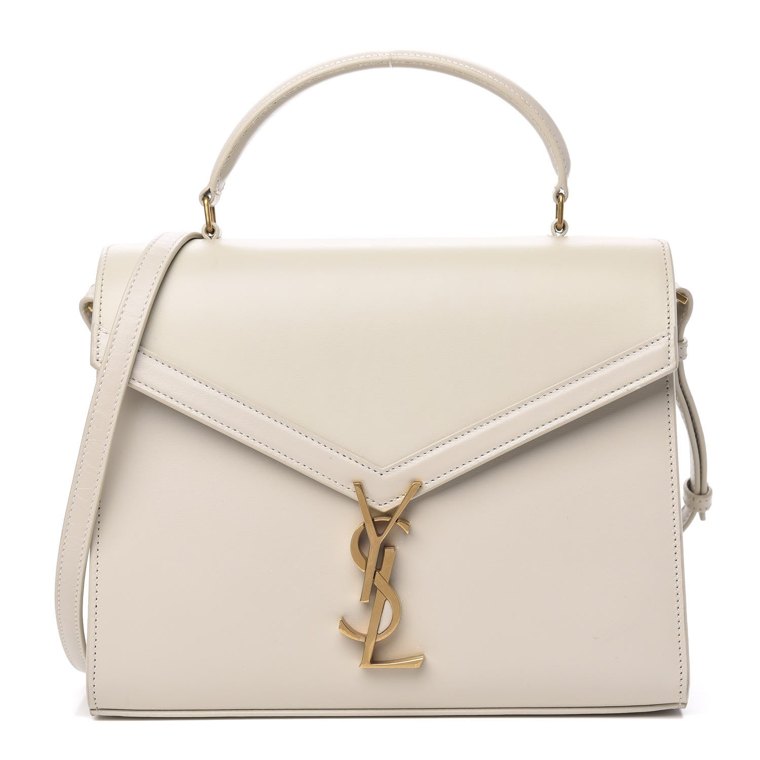 Saint Laurent Smooth Calfskin Medium Classic Monogram Cassandra Top Handle Crema Soft Rouge Legion 1 of 9