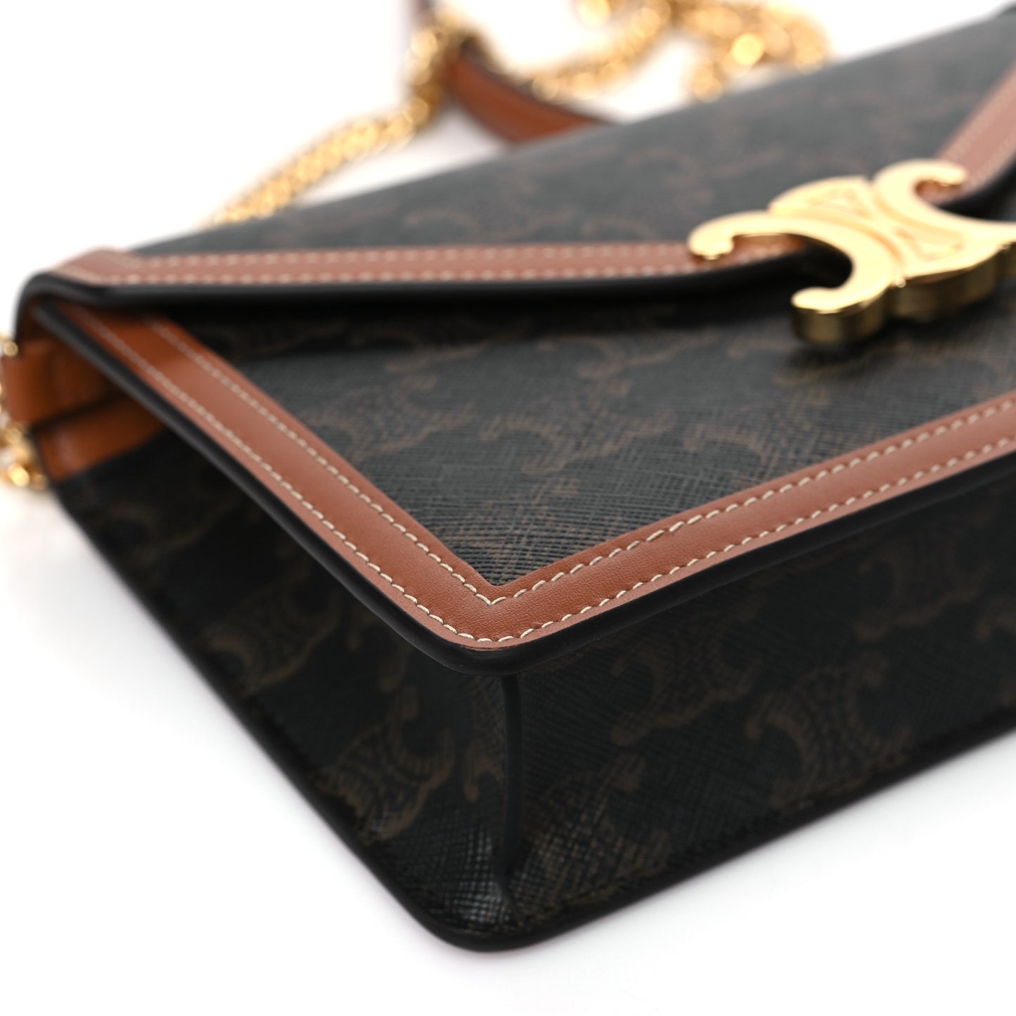 Triomphe Canvas Calfskin Wallet on Chain Tan