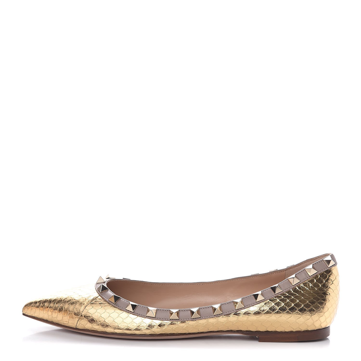 Valentino Garavani Metallic Elaphe Rockstud Ballerina Flats 37 Gold Poudre 1 of 10