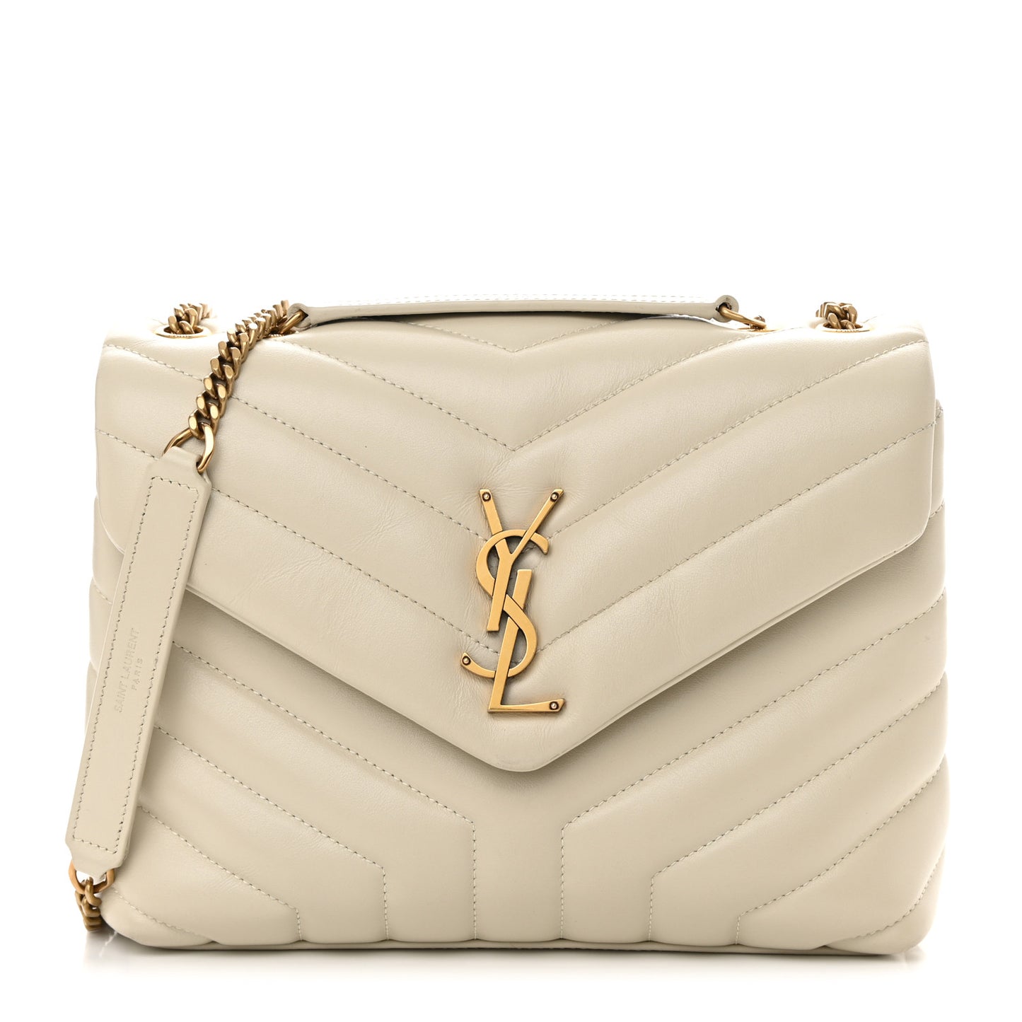 Calfskin Y Quilted Monogram Small Loulou Chain Satchel Blanc Vintage
