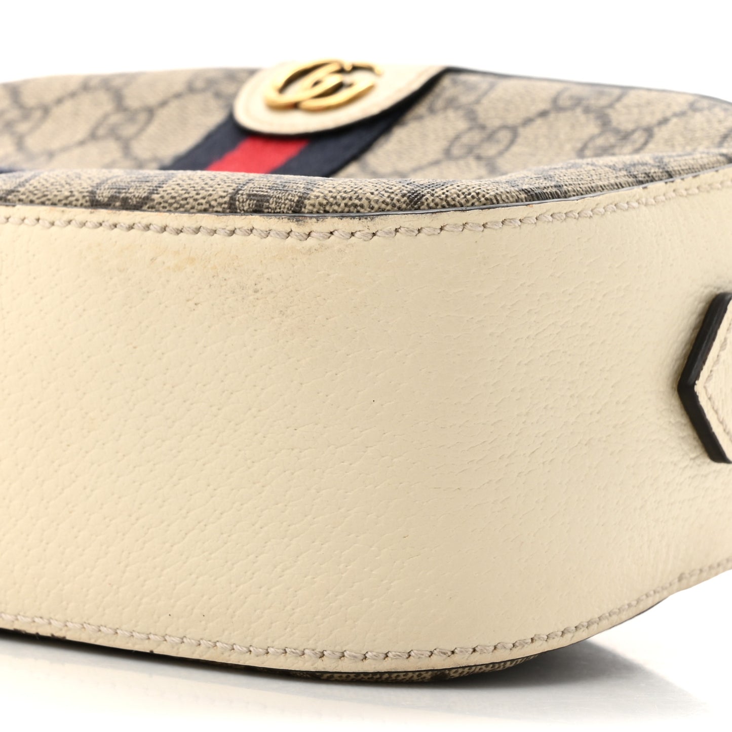 GG Supreme Monogram Textured Calfskin Web Small Ophidia Camera Bag Beige Ebony Mystic White
