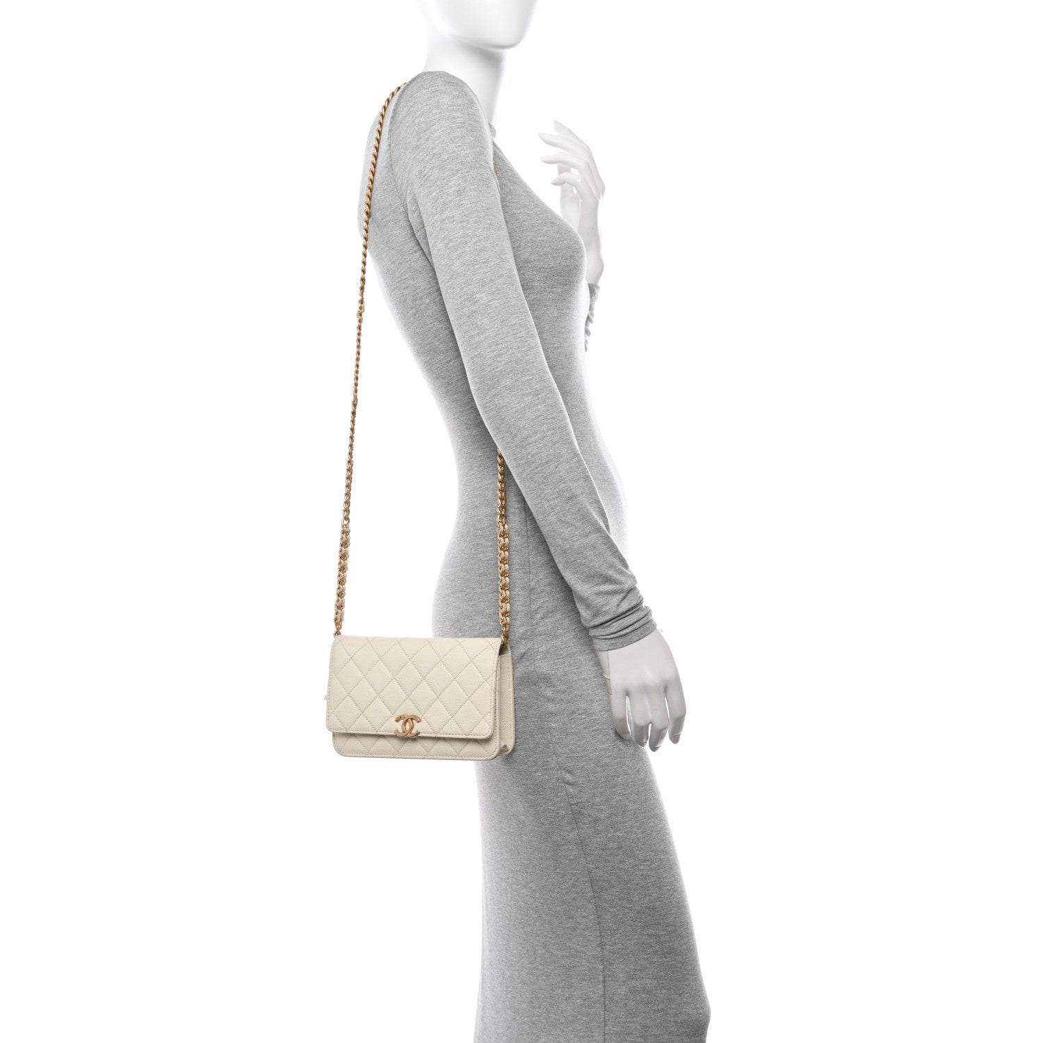 Chanel Shiny Caviar Quilted Chain Melody Wallet on Chain WOC White 2 of 14