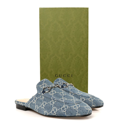 Gucci New Denim GG Malaga Kid Womens Princetown Slippers 36.5 Light Blue Royale 10 of 10