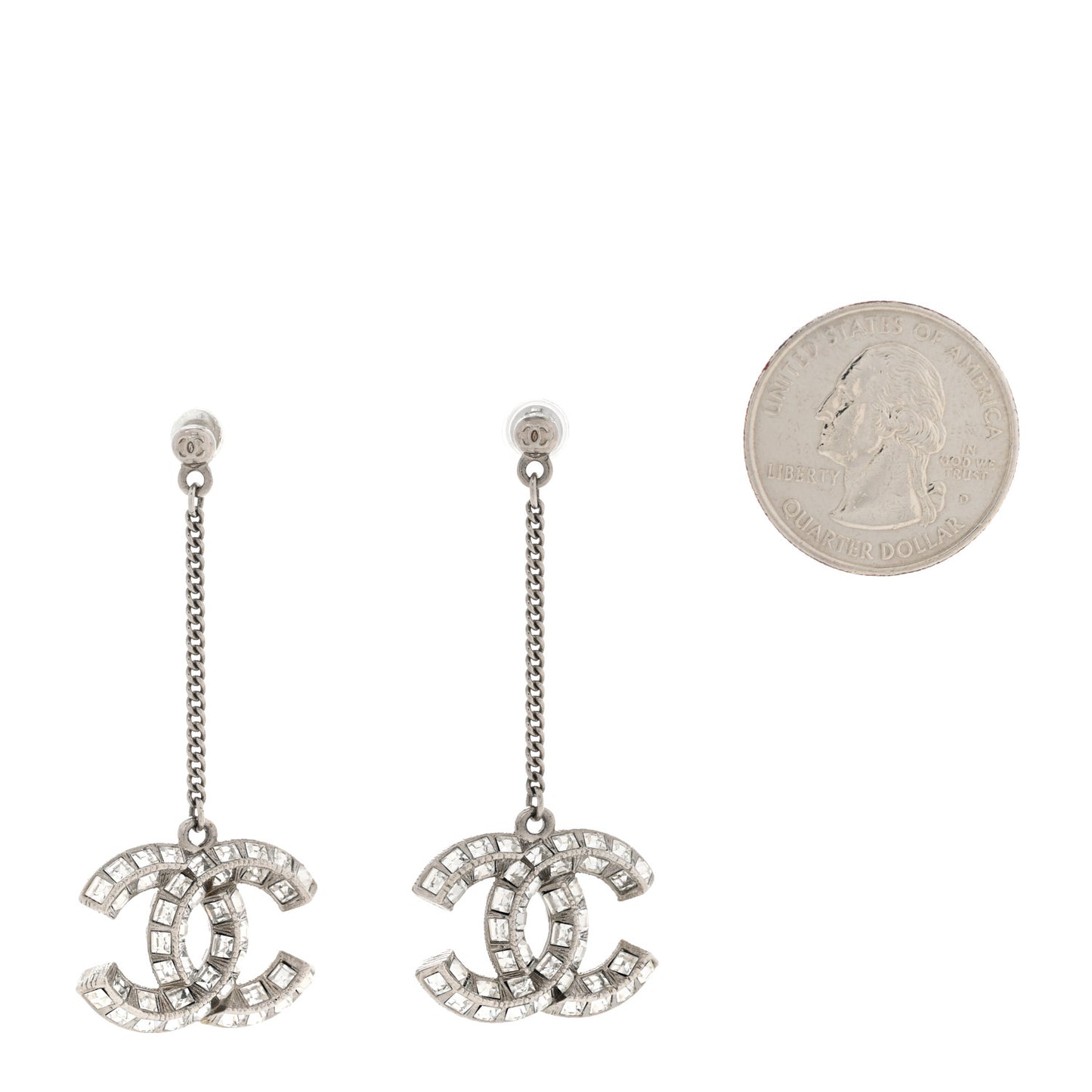 Baguette Crystal CC Drop Earrings Silver