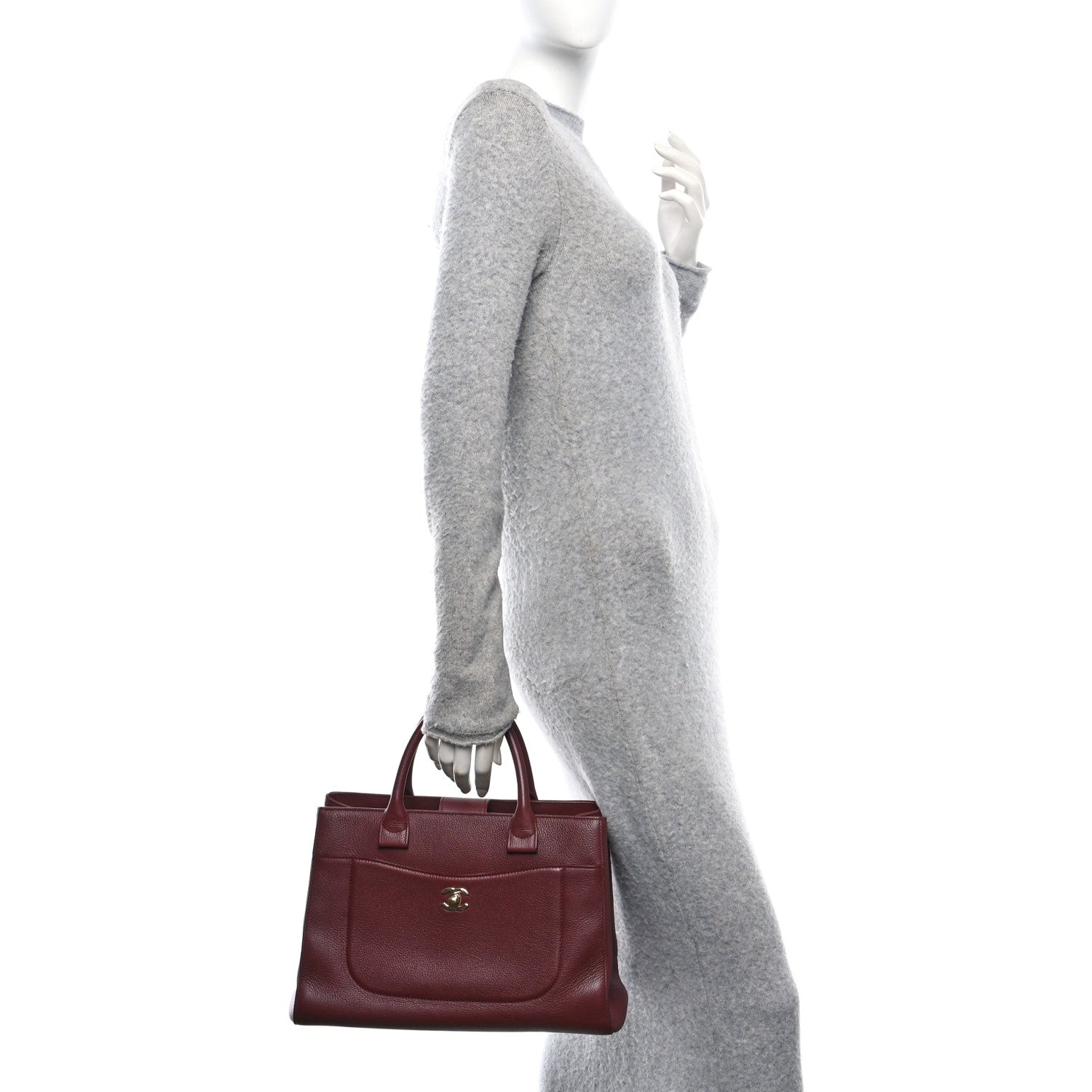 Chanel Grained Calfskin Small Neo Executive Shopper Tote  Burgundy 2 of 10