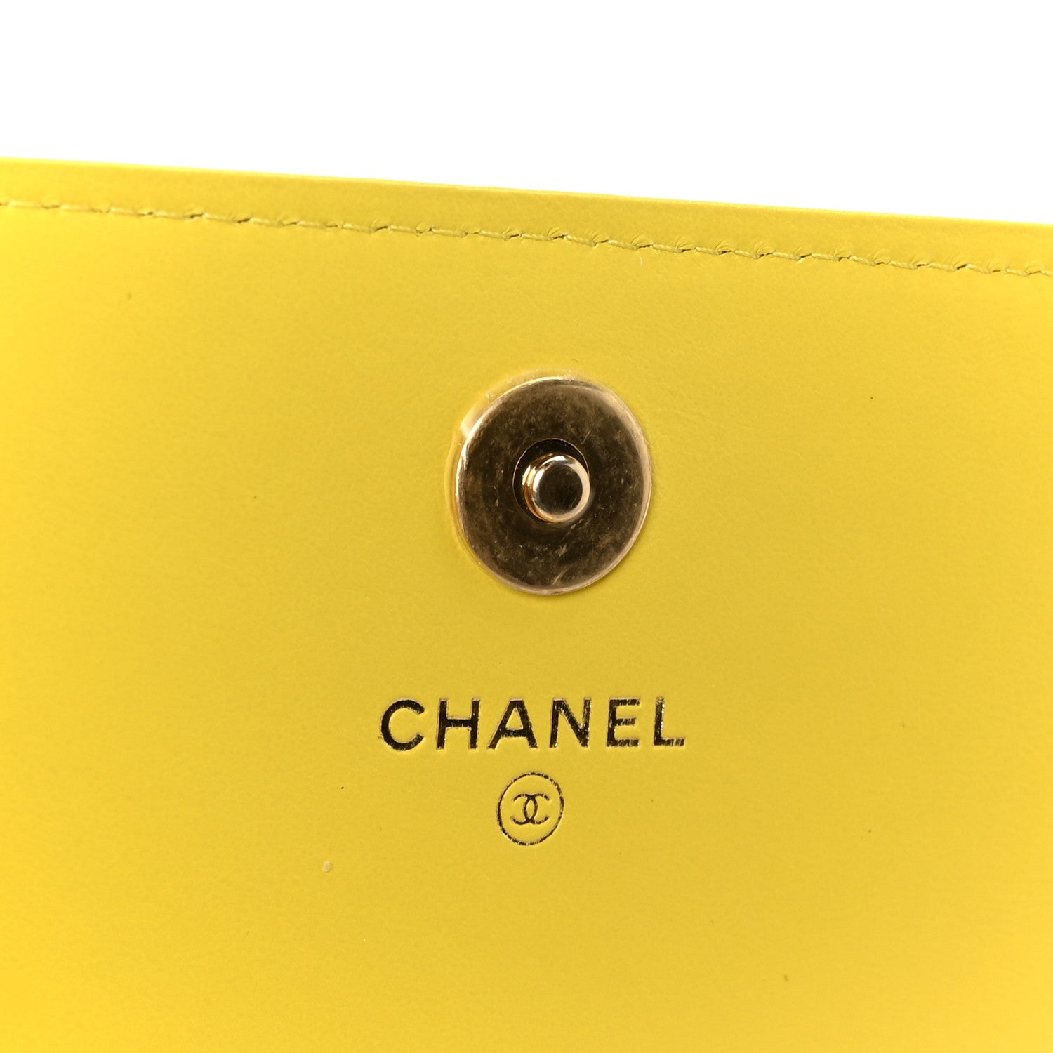 Chanel Lambskin Quilted Enamel Logo Flap Card Holder On Chain Yellow 6 of 15