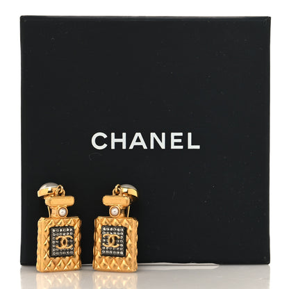 Chanel Crystal Pearl CC Perfume Bottle Drop Earrings Gold 5 of 5