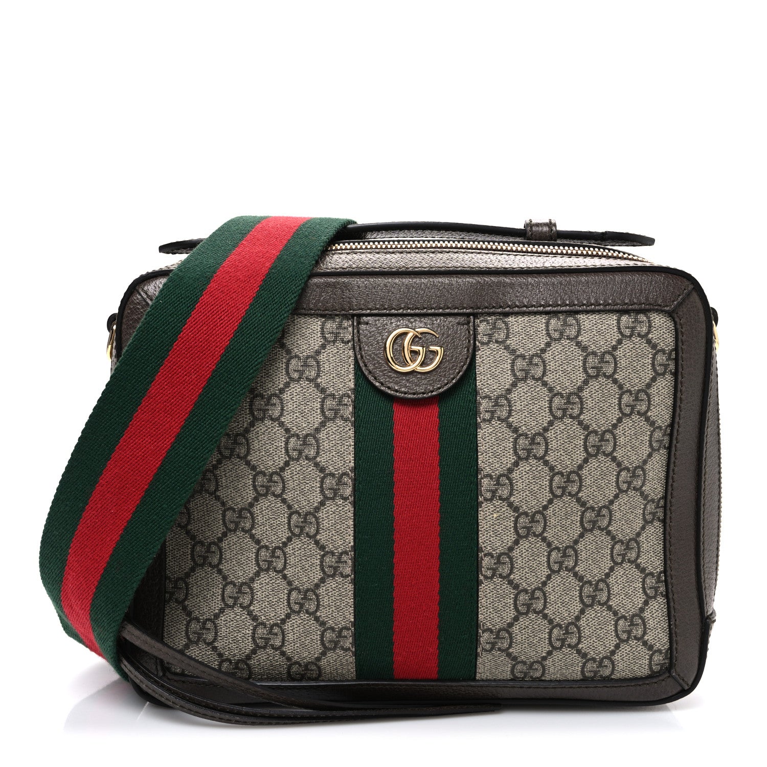 Gucci GG Supreme Monogram Web Small Ophidia Top Handle Shoulder Bag Brown 1 of 10