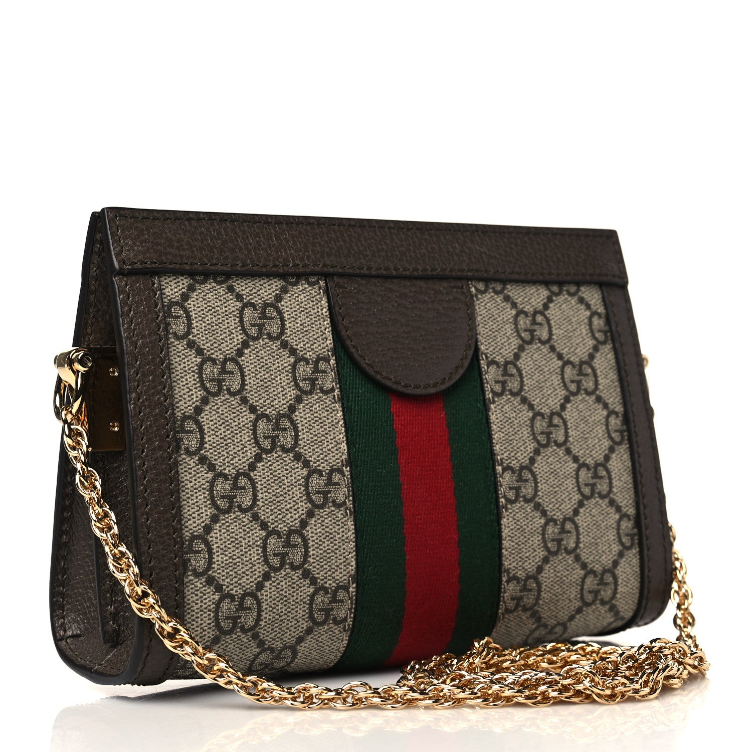 Gucci GG Supreme Monogram Textured Dollar Calfskin Web Mini Ophidia Chain Shoulder Bag Beige Ebony New Acero 3 of 6