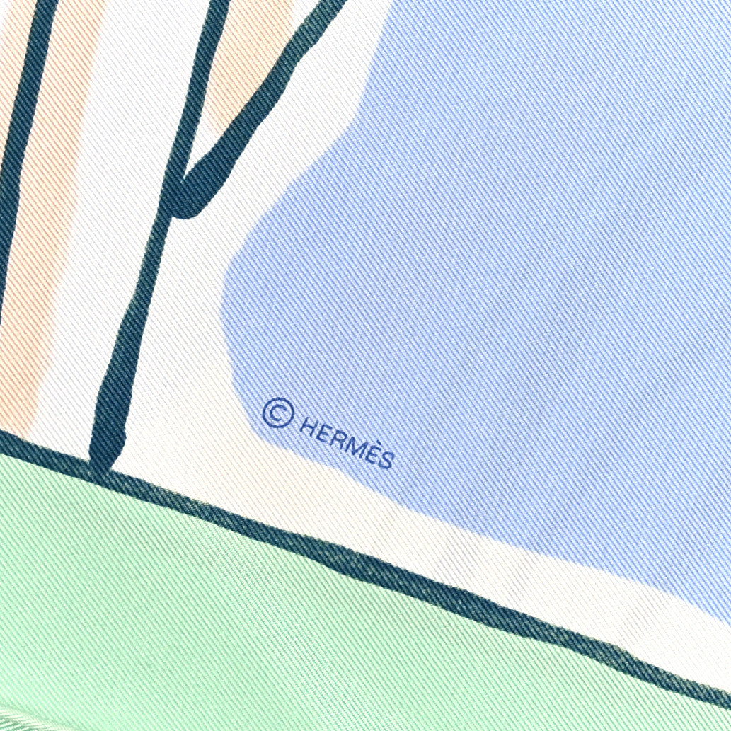 Hermes Silk Libre Comme Pegase Scarf 90 Vert D'eau Bleu Ciel Rose Nacre 4 of 4