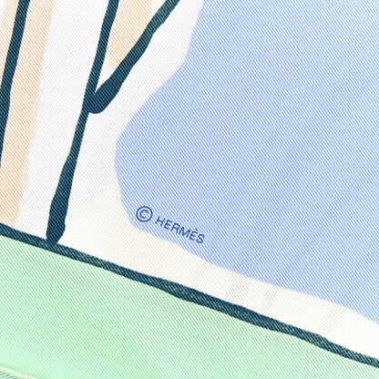Hermes Silk Libre Comme Pegase Scarf 90 Vert D'eau Bleu Ciel Rose Nacre 4 of 4