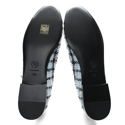 Chanel Tweed Grosgrain Cap Toe Ballerina Flats 39.5 Light Blue Black 6 of 10