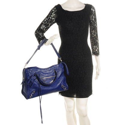 Balenciaga Chevre Silver Metallic Edge Hardware City Bleu Roi 2 of 12