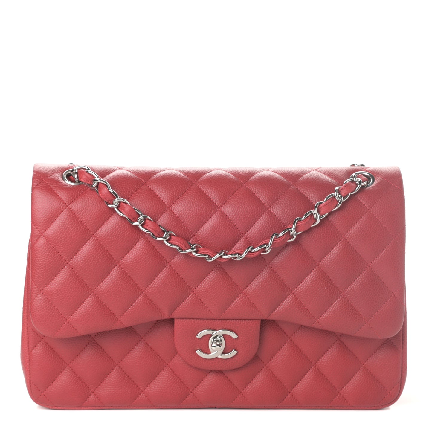 Caviar Quilted Jumbo Double Flap Red