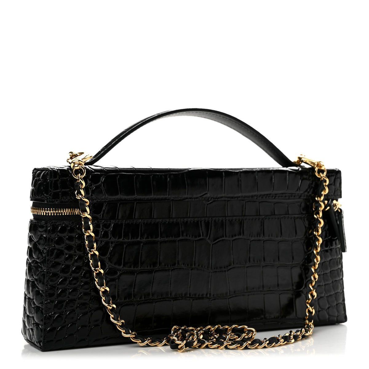 Calfskin Crocodile Embossed Crococo Exoticoco Long Vanity With Chain Black