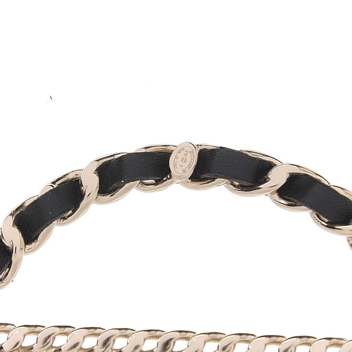 Lambskin Chain Logo Brooch Black Gold
