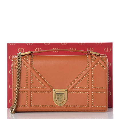 Christian Dior Calfskin Studded Diorama Top Handle Wallet on Chain Pouch Orange 14 of 14