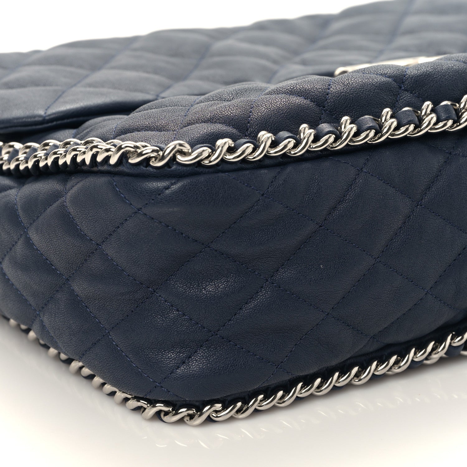 Chanel Washed Lambskin Quilted Chain Around Maxi Flap Dark Navy Blue 8 of 9