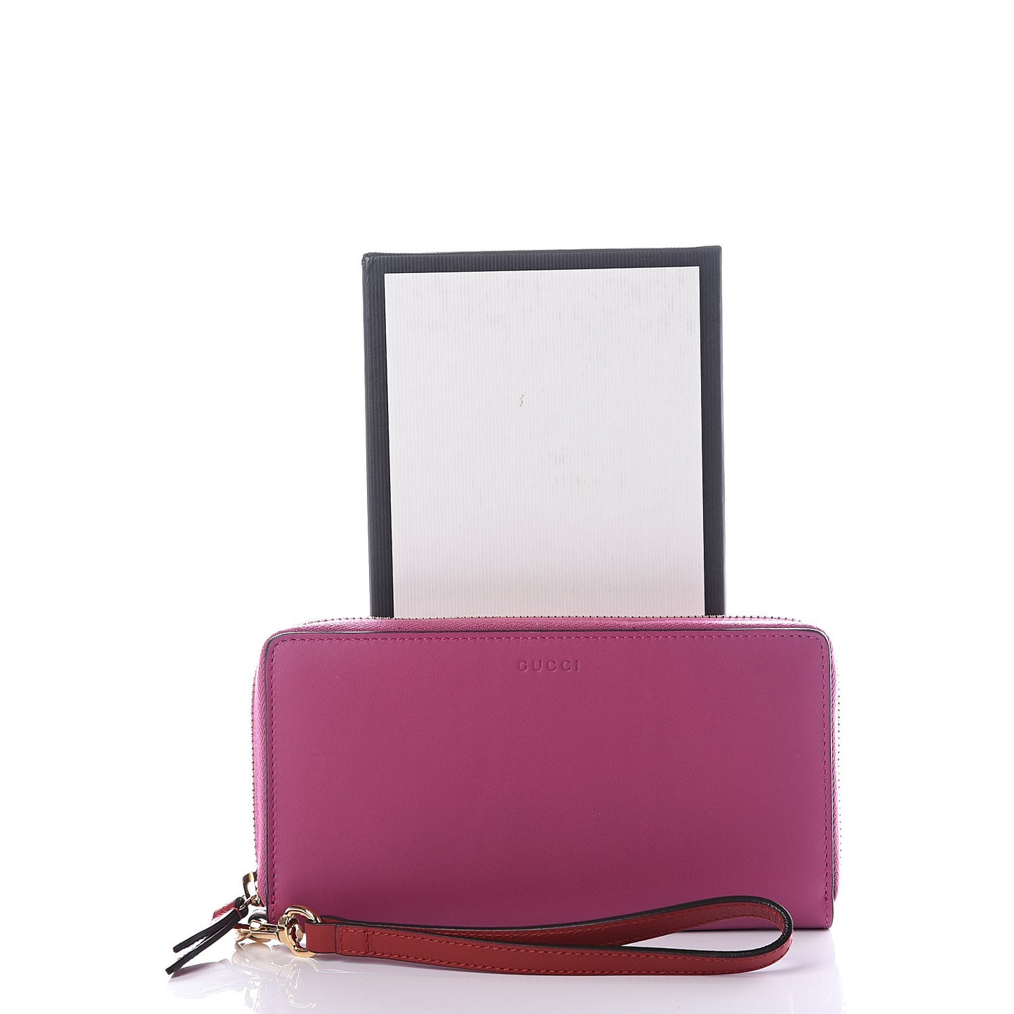 Moon Calfskin Zip Around Wrist Wallet New Rosette Hibiscus Red