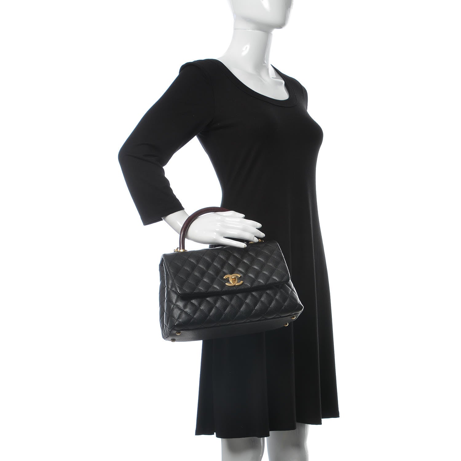Chanel Caviar Lizard Quilted Small Coco Handle Flap Black 3 of 10
