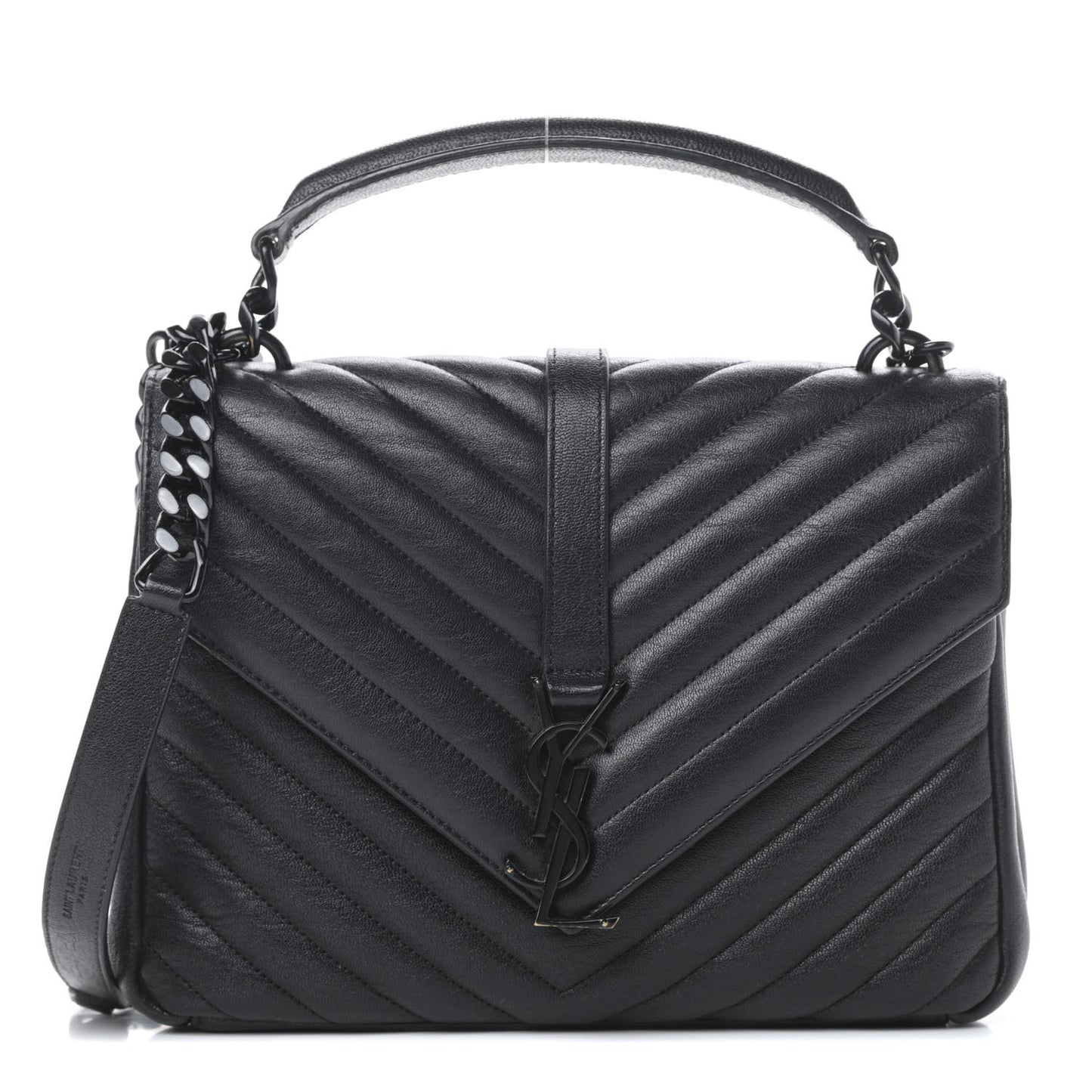 Sheepskin Matelasse Chevron Monogram Monochrome Medium College Bag Black