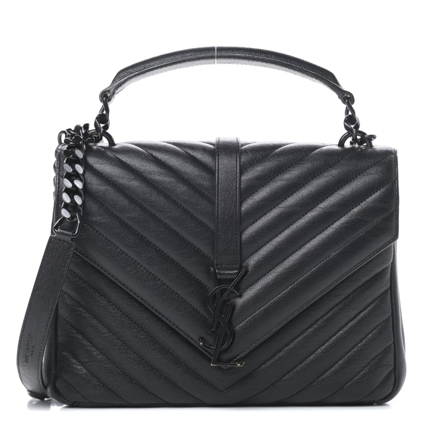 Saint Laurent Sheepskin Matelasse Chevron Monogram Monochrome Medium College Bag Black 1 of 13