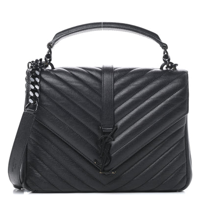 Saint Laurent Sheepskin Matelasse Chevron Monogram Monochrome Medium College Bag Black 1 of 13