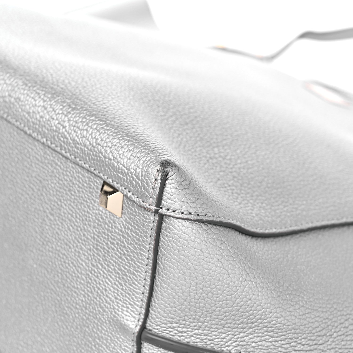 MCM Metallic Grained Calfskin Medium Top Zip Tote Spike Silver 8 of 18