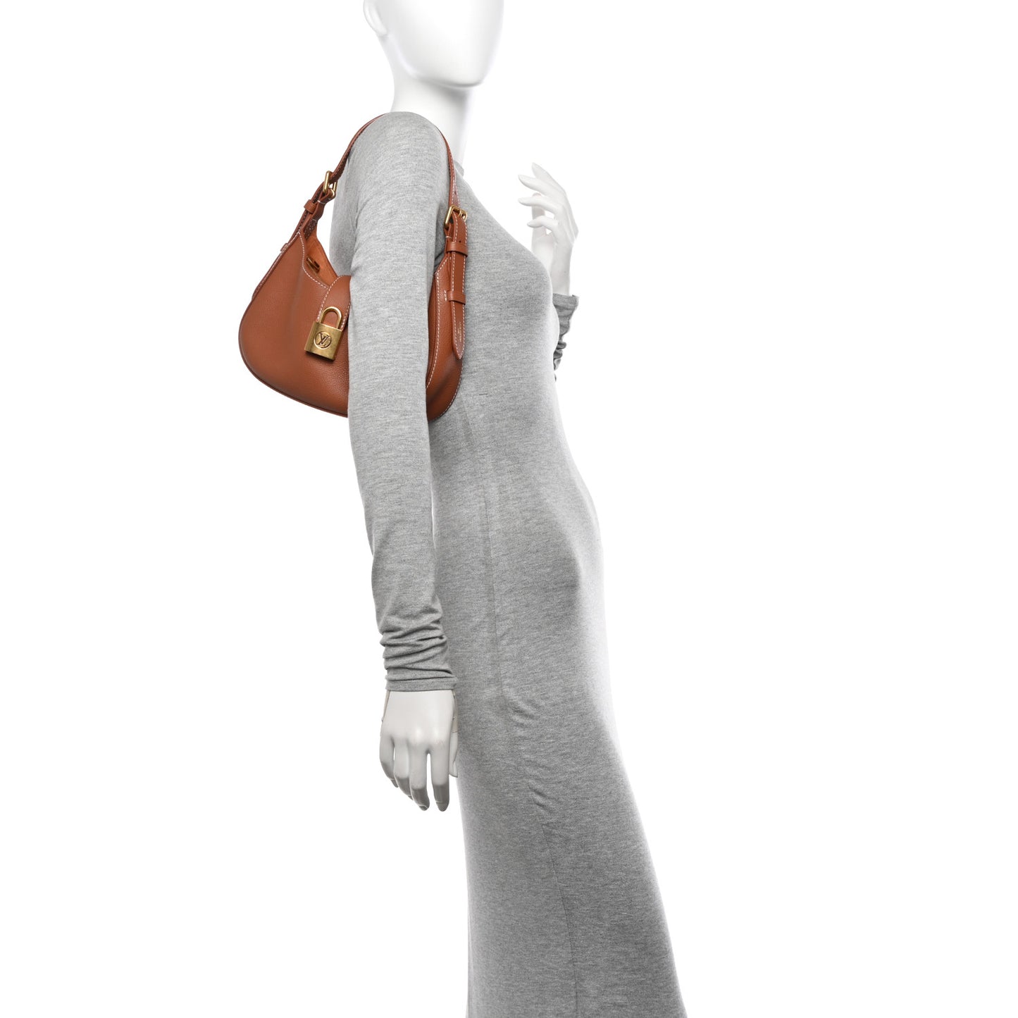 Grained Calfskin Low Key Shoulder Bag Cognac