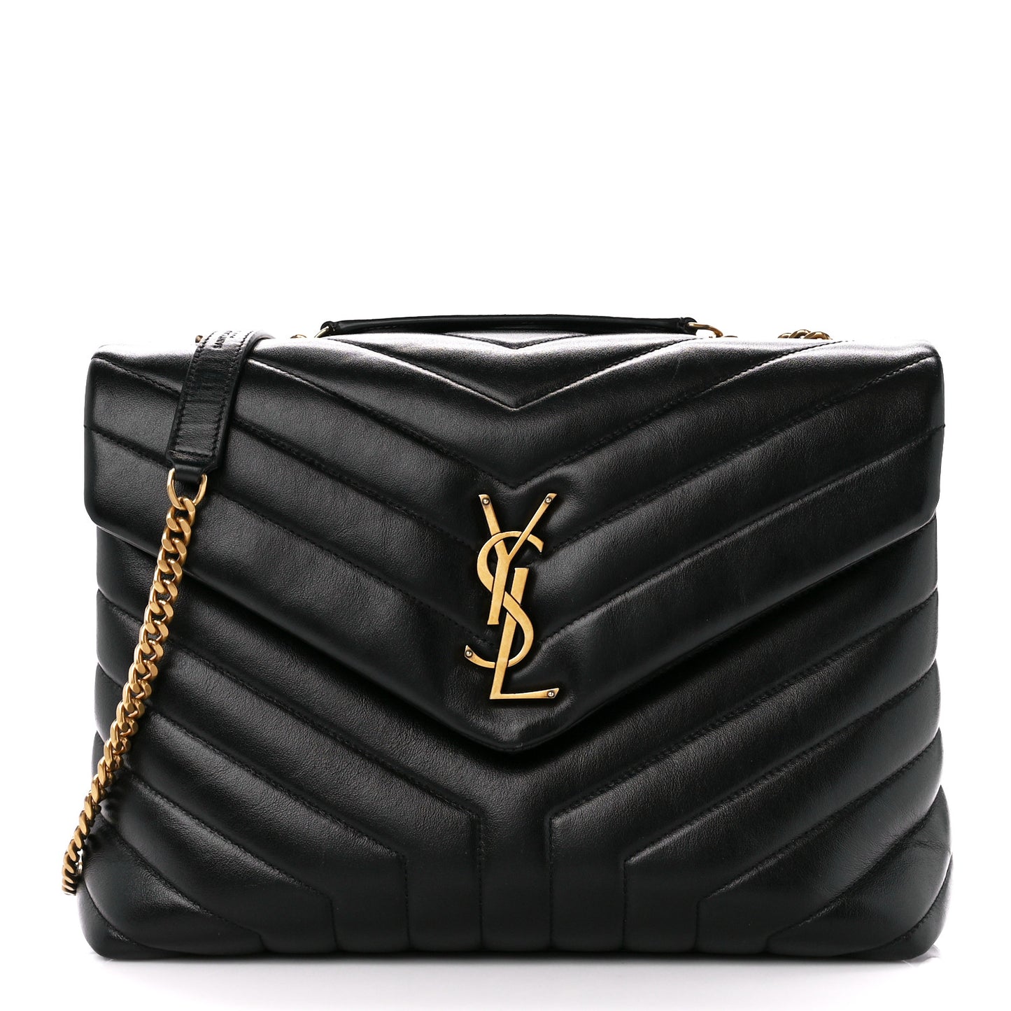 Calfskin Y Quilted Monogram Medium Loulou Chain Satchel Black