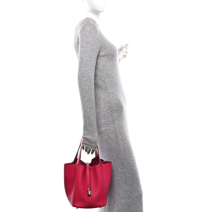 Hermes Taurillon Clemence Swift Eclat Picotin Lock 22 MM Rose Mexico Rouge De Coeur 2 of 11