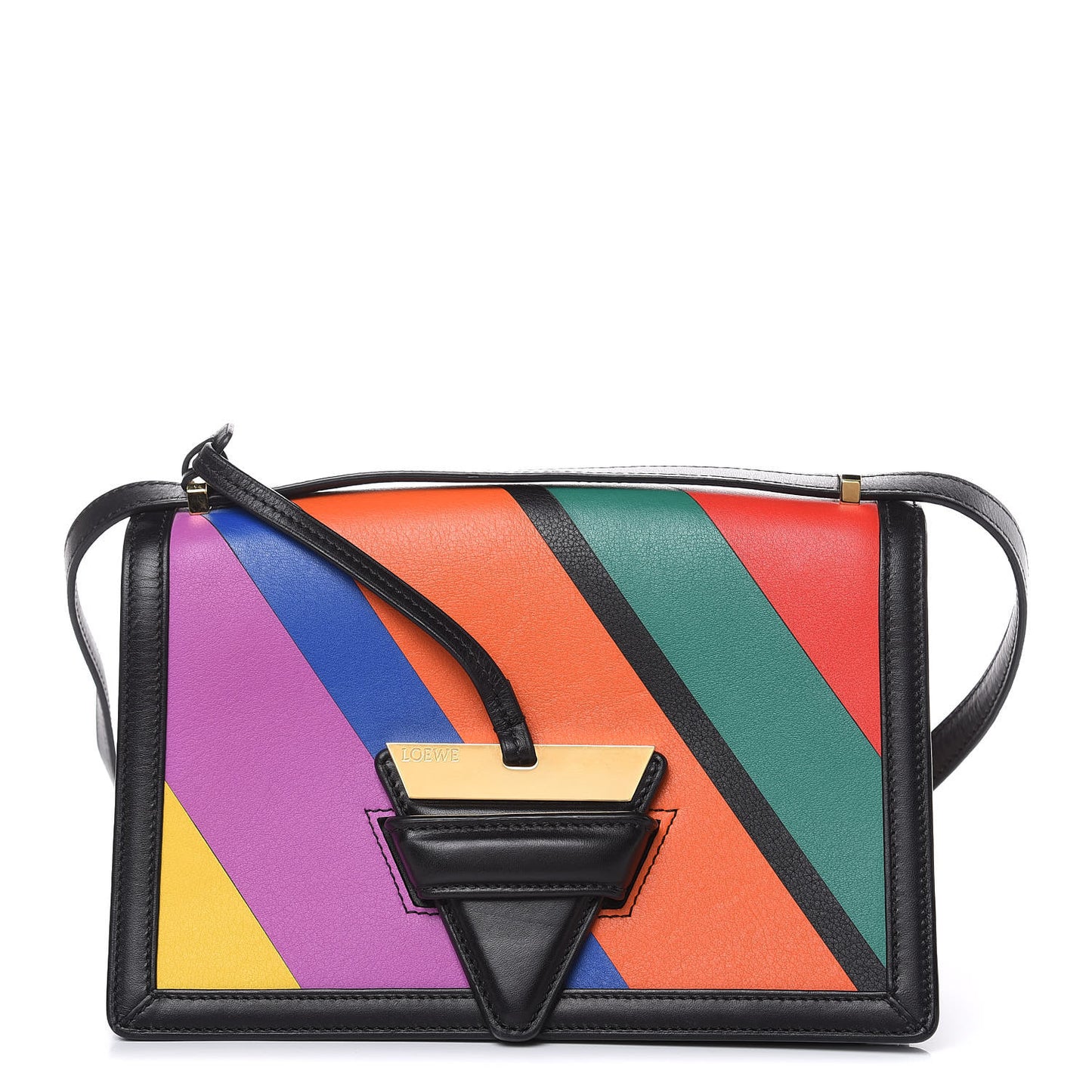 Calfskin Barcelona Striped Shoulder Bag Multicolor