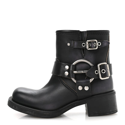 Miu Miu Calfskin Harness Enigneer Boots 37 Black 1 of 7