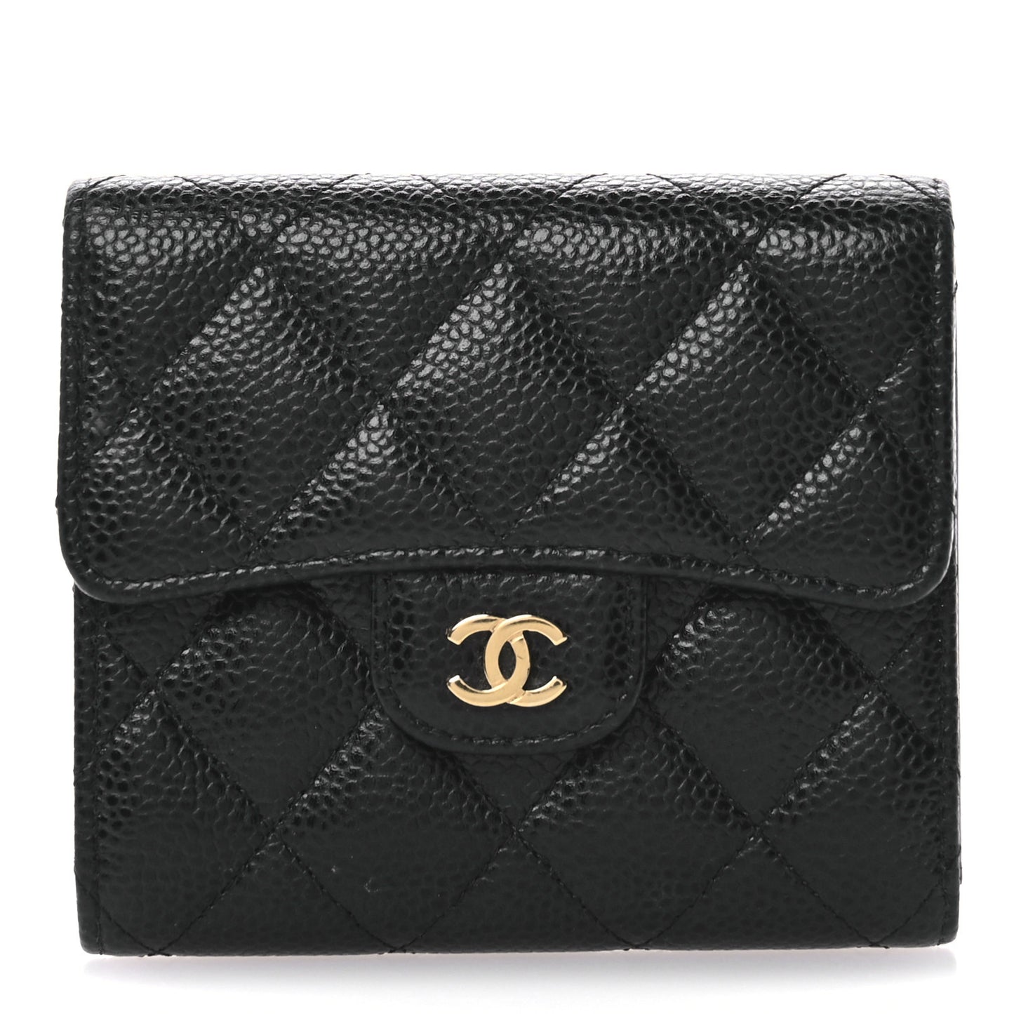 Caviar Quilted Compact Flap Wallet Black