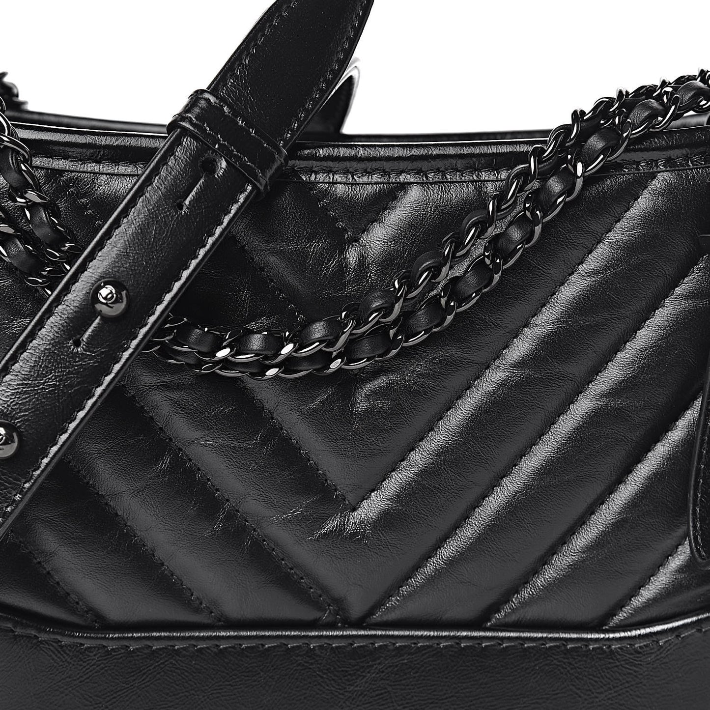 Aged Calfskin Chevron Quilted Small Gabrielle Hobo So Black