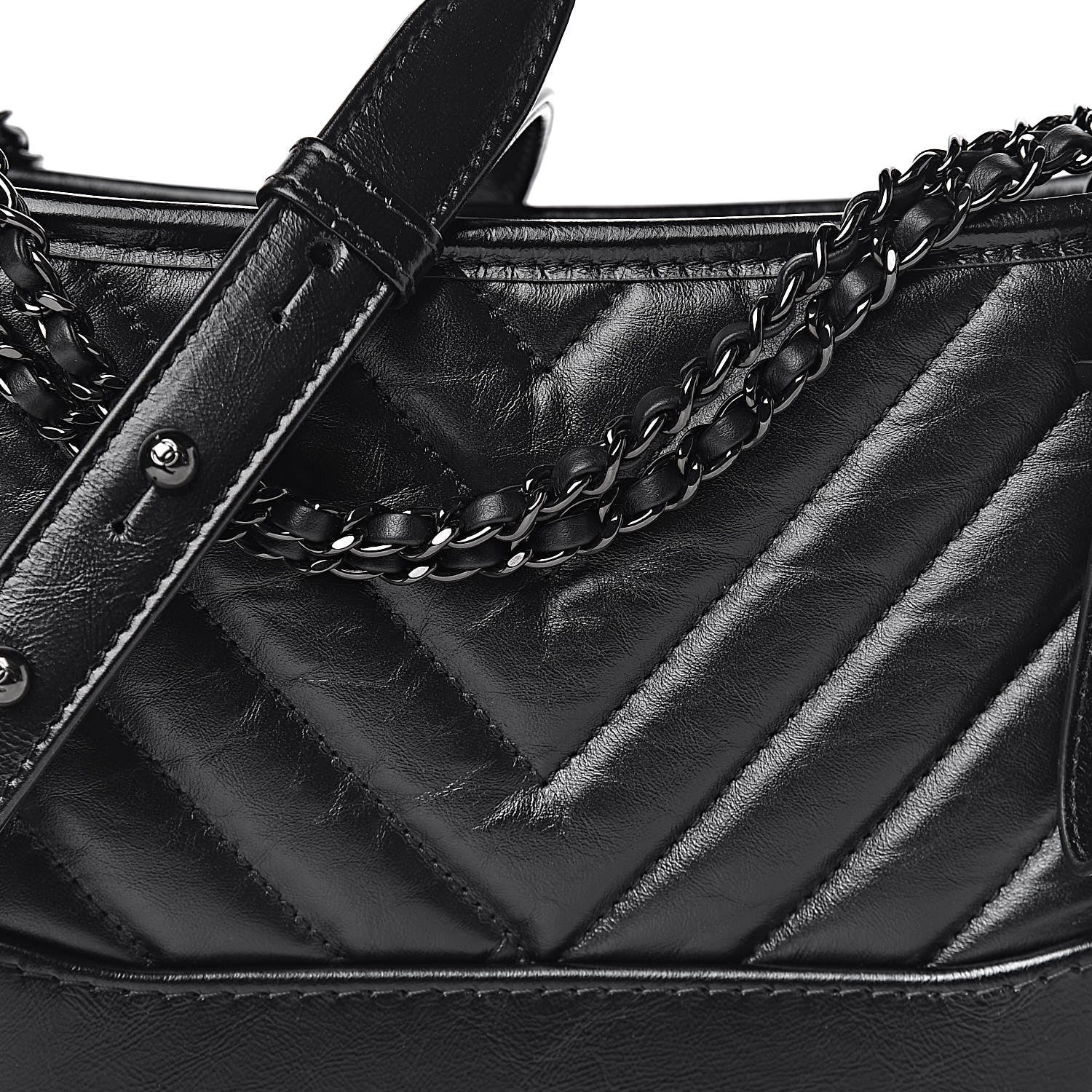 Chanel Aged Calfskin Chevron Quilted Small Gabrielle Hobo So Black 10 of 11
